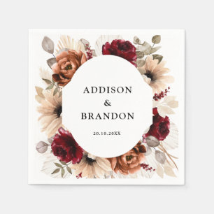 Guardanapo De Papel Terracotta Burgundy Mauve Floral Casamento Geométr