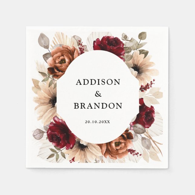 Guardanapo De Papel Terracotta Burgundy Mauve Floral Casamento Geométr (Frente)