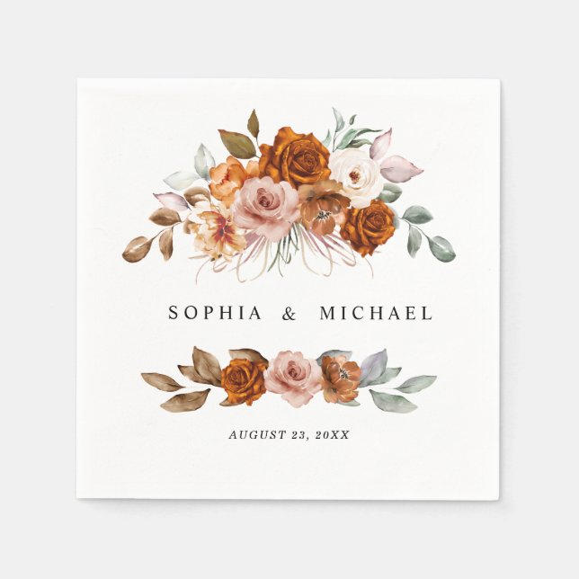 Guardanapo De Papel Terracotta Burnt Orange Floral Wedding (Frente)