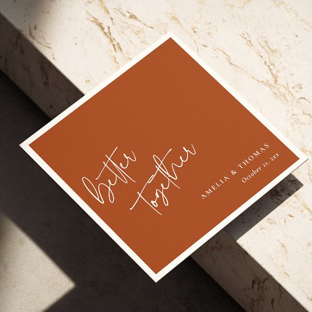 Guardanapo De Papel Terracotta Chic: Casamento Personalizado de Script (Terracotta Chic: Personalized White Script Wedding Napkins)