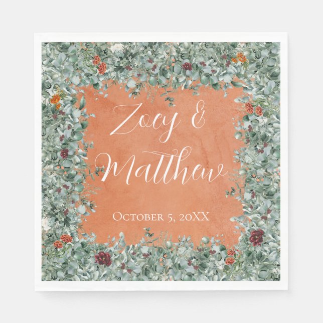 Guardanapo De Papel Terracotta Eucalyptus Burgundy Orange Floral (Frente)