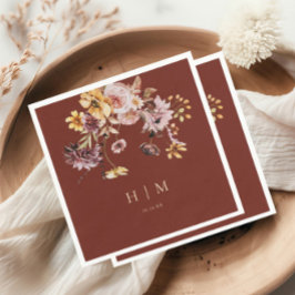 Guardanapo De Papel Terracotta Fall Floral Monograma Casamento