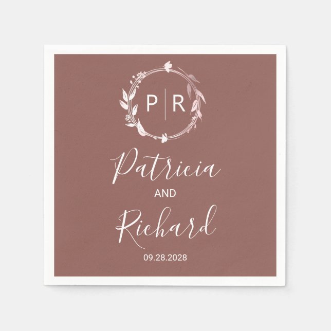 Guardanapo De Papel Terracotta faux foil Monograma Wedkins (Frente)