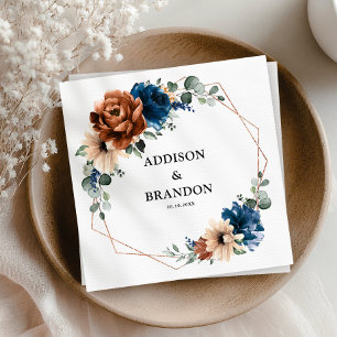 Guardanapo De Papel Terracotta Marinho Blue Greenery Casamento Geomét