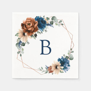 Guardanapo De Papel Terracotta Marinho Blue Greenery Monograma Casamen