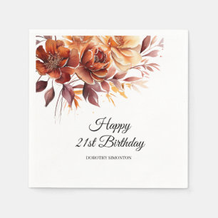 Guardanapo De Papel Terracotta Orange Fall Flowers aniversário de 21 a