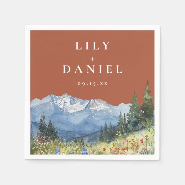 Guardanapo De Papel Terracotta Watercolor Mountain Wildflower Wedding (Frente)
