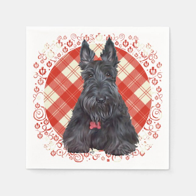 Guardanapo De Papel Terrier Escocês em Tartan (Frente)