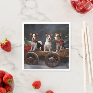 Guardanapo De Papel Terrier Rato Sleigh Natal Decoração Nevado