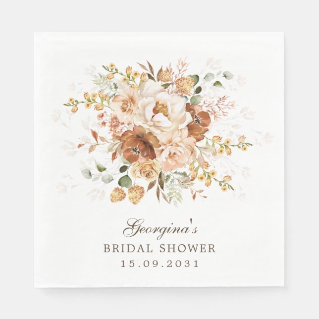 Guardanapo De Papel Terroso Boho Terracota Laranja Queimado Floral Jar (Frente)