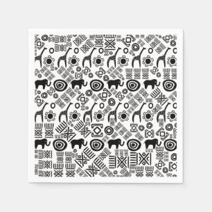 Guardanapo De Papel Teste padrão africano étnico #5 preto e branco