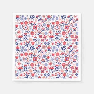 Guardanapo De Papel Teste padrão floral azul & coral