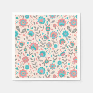 Guardanapo De Papel Teste padrão floral da arte popular da cerceta &
