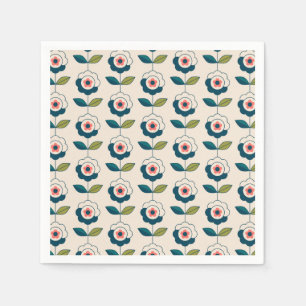 Guardanapo De Papel Teste padrão floral de turquesa retro