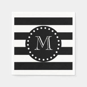 Guardanapo De Papel Teste padrão preto e branco das listras, monogram