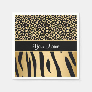 Guardanapo De Papel Teste padrão preto e Dourado do leopardo e da
