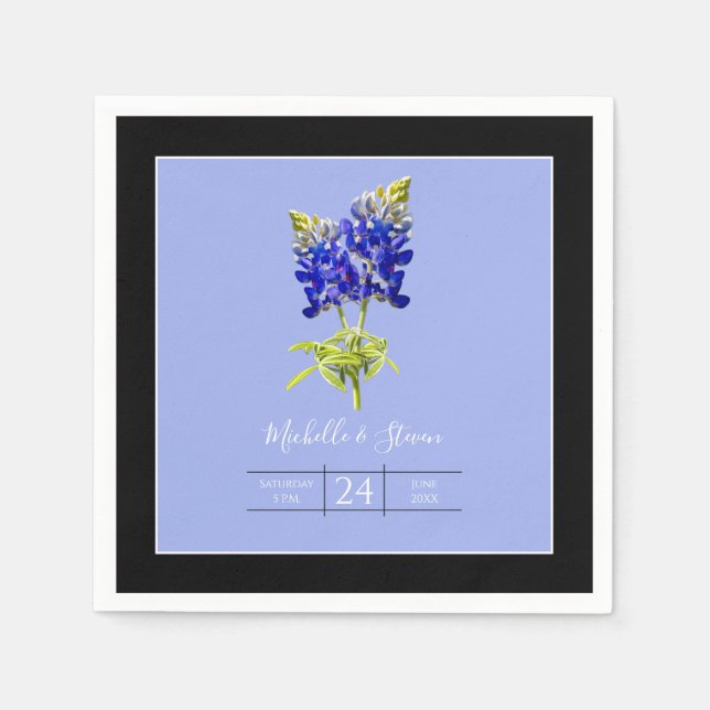 Guardanapo De Papel Texas Bluebonnets no Slate Blue, Casamento da prim (Frente)
