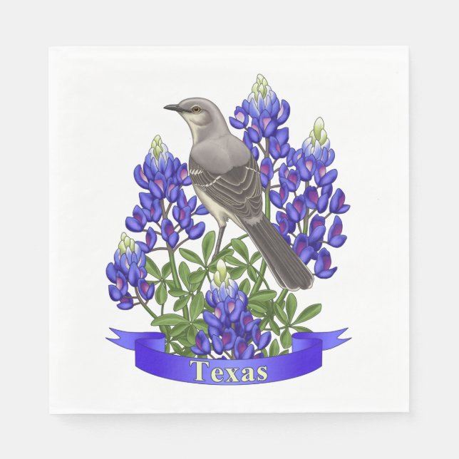 Guardanapo De Papel Texas State Mockingbird & Bluebonnet Flower (Frente)