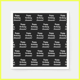 Guardanapo De Papel Texto de aniversário feliz personalizável | Preto 