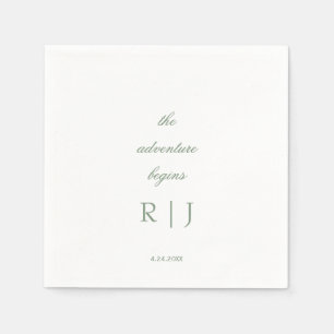 Guardanapo De Papel Texto de Citação Monograma Casamento Verde Sage