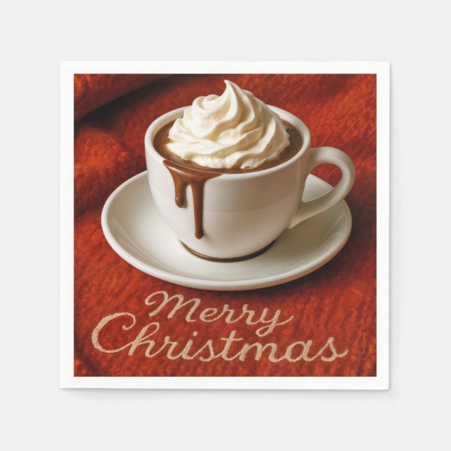 Guardanapo De Papel Texto de Feliz Natal Com Bebida de Chocolate Quent (Frente)