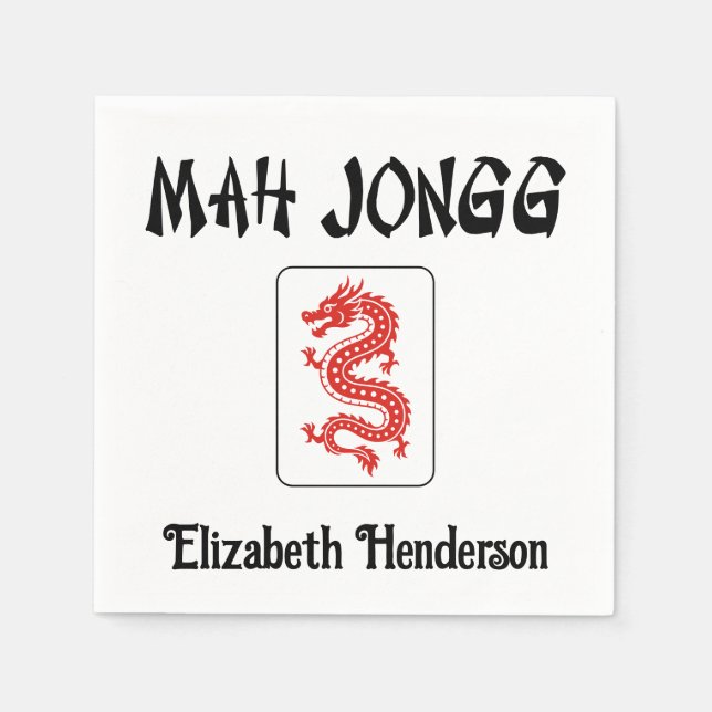 Guardanapo De Papel Texto de Mah Jongg Estilo Chinês, Adicionar Nome a (Frente)