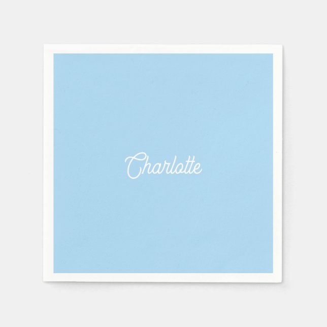 Guardanapo De Papel texto de nome personalizado Azul claro branco mini (Frente)