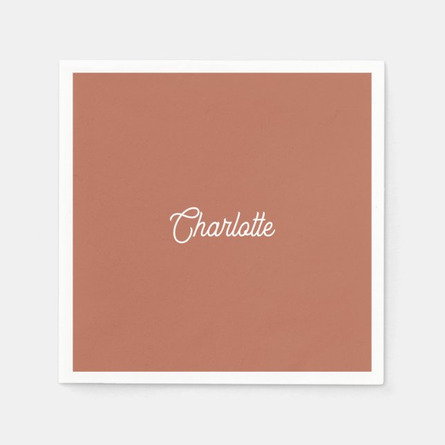 Guardanapo De Papel texto de nome personalizado Terracotta branco mini (Frente)