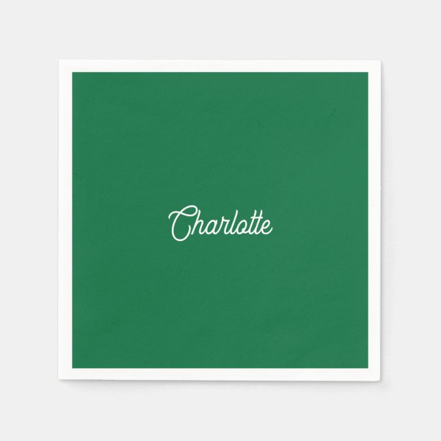 Guardanapo De Papel texto de nome personalizado verde esmeralda branco (Frente)