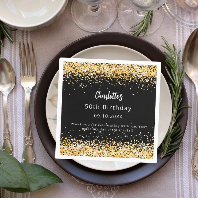 Guardanapo De Papel Texto do script do nome do ouro preto de aniversár (Criador carregado)