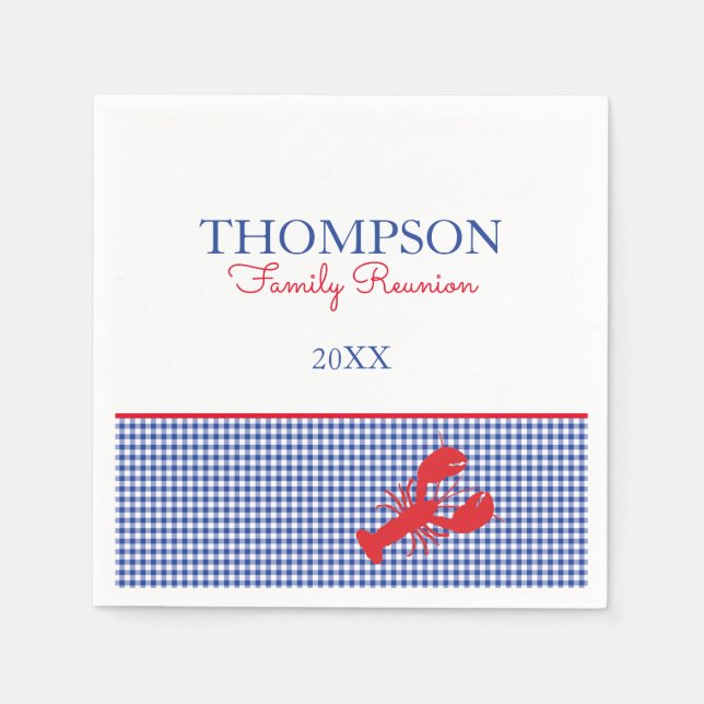 Guardanapo De Papel Texto Personalizado de Lagosta de Gingham Preppy A (Frente)