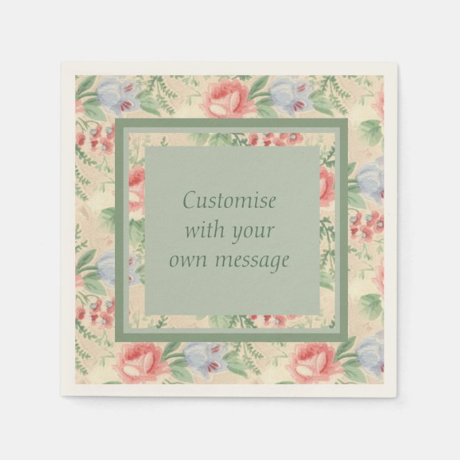 Guardanapo De Papel Texto Personalizado de Padrão Floral Rosa-Rosa-Vin (Frente)