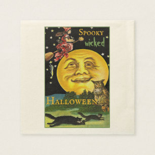 Guardanapo De Papel Texto Personalizado Vintage Halloween Moon Assisti