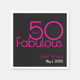 Guardanapo De Papel Texto Preto e Rosa 50 e Fantástico Aniversário