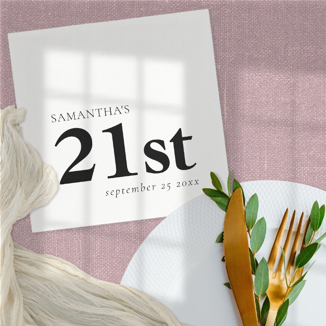 Guardanapo De Papel Texto Preto Personalizado Moderno 21 Data Nome da  (Criador carregado)