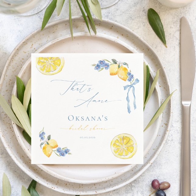 Guardanapo De Papel That's Amore Blue Bow Lemons Italian Bridal Shower (Criador carregado)