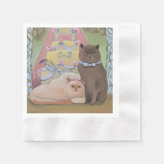 Guardanapo De Papel The Wedding Cats Personalize Initials Set of (Frente)
