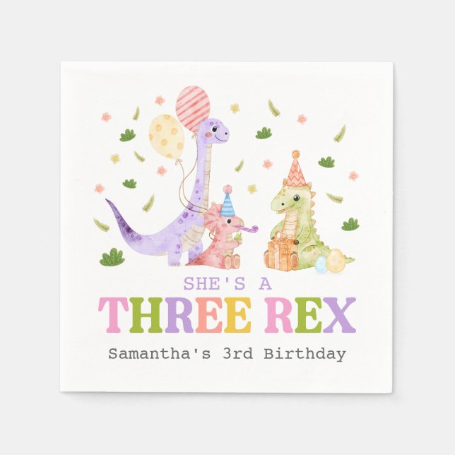 Guardanapo De Papel Three Rex Dinosaur Birthday (Frente)