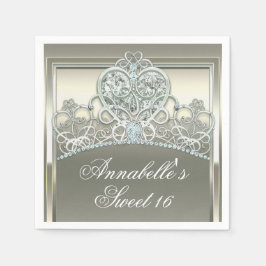 Guardanapo De Papel Tiara de Aniversário Platinum Ivory Princess Heart