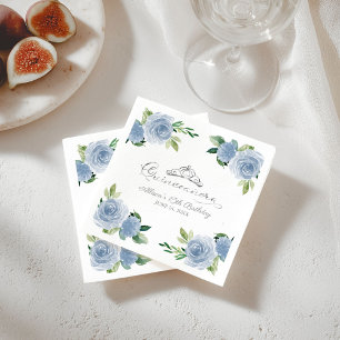 Guardanapo De Papel Tiara de Folha de Prata Quinceanera Floral Azul Cl