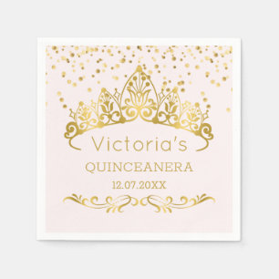 Guardanapo De Papel Tiara Dourado, confete Quinceanera das bolinhas