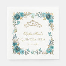 Tiara Floral Borboleta Azul Dourado Quinceañera