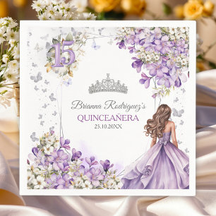 Guardanapo De Papel Tiara Floral de Borboleta Prata Lavanda Quinceañer