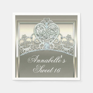 Guardanapo De Papel Tiaro Princesa de Marfim Platina para Festa de Ani