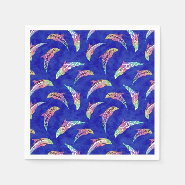 Guardanapo De Papel Tie Dye Marine Animal Dolphins Marlins (Frente)