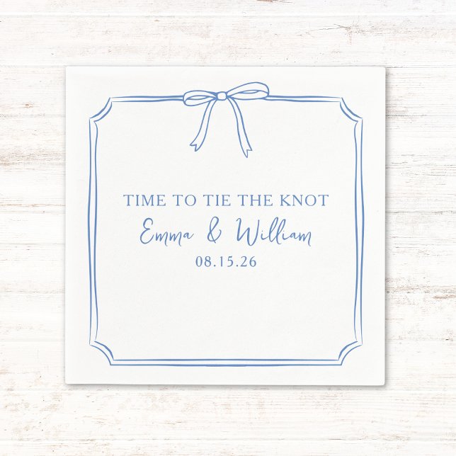 Guardanapo De Papel "Tie The Knot" Arco Elegante Casamento Azul (Dusty blue napkins with a chic trendy bow—perfect for your "Tie the Knot" moment. Personalize now!)