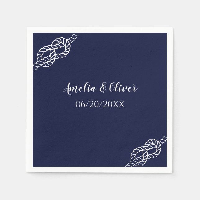 Guardanapo De Papel Tied The Knot Nautical Rope White & Navy Wedding (Frente)