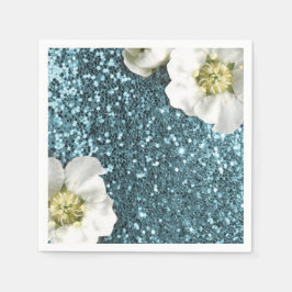 Guardanapo De Papel Tiffany Aqua Beach Blue Jasmine Sequence Glitter