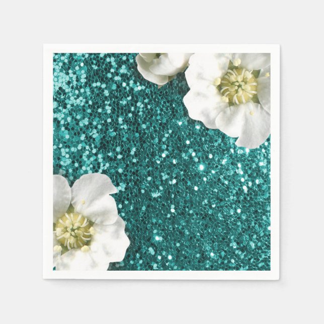Guardanapo De Papel Tiffany Aquatic Beach Jasmine Glitter Sequin (Frente)
