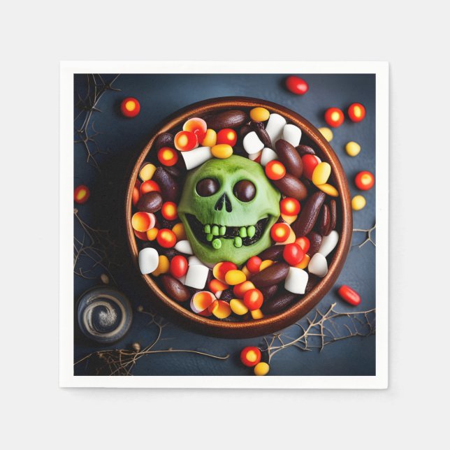 Guardanapo De Papel Tigela de Doces Assustadores de Halloween (Frente)